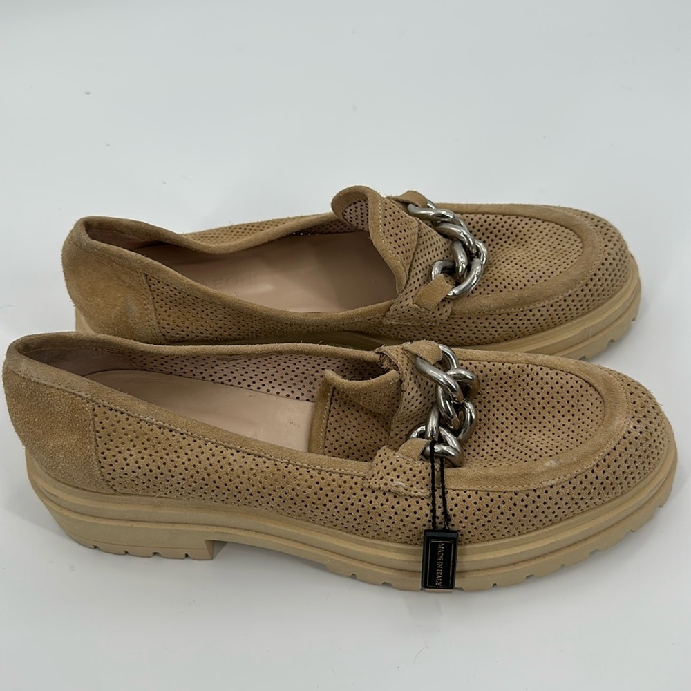 Napoleoni Italy Chunky Lug Sole Perforated Suede‎ Chain Loafers